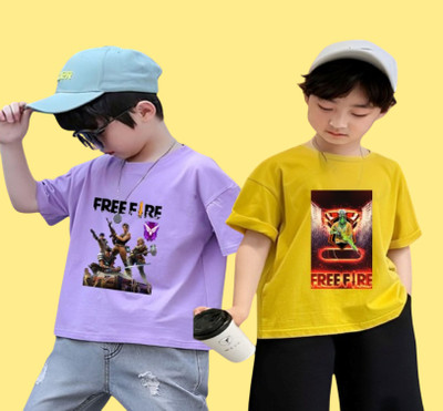 Kintu Parantu Boys Printed Polyester Regular T Shirt(Multicolor, Pack of 1)