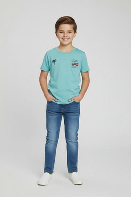 KIDIWISE PVT LTD Baby Boys Printed Cotton Blend Regular T Shirt(Light Blue, Pack of 1)