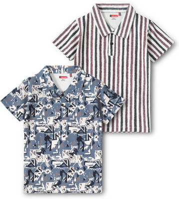 JACKBOY Boys Graphic Print Polycotton Regular T Shirt(Dark Blue, Pack of 2)