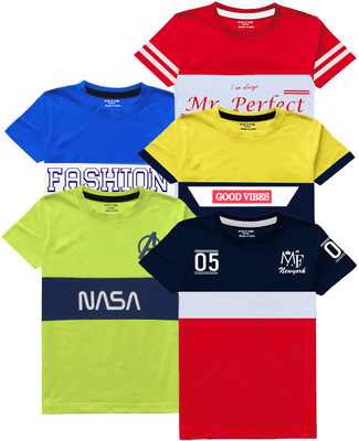 MIST N FOGG Boys Colorblock Cotton Blend Regular T Shirt(Multicolor, Pack of 5)