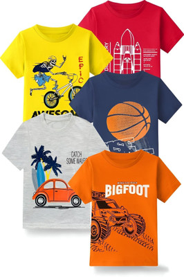 Rameti Baby Boys & Baby Girls Printed Pure Cotton T Shirt(Multicolor, Pack of 1)