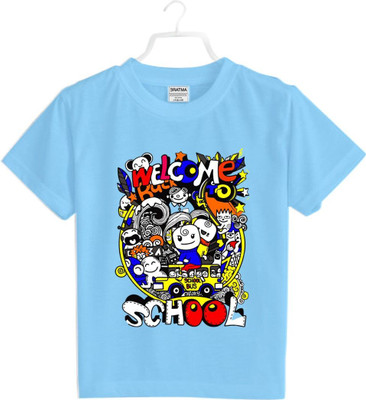 CHOMBOOKA Boys & Girls Printed Polyester Oversized T Shirt(Light Blue, Pack of 1)