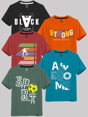 Raax Boys Printed Pure Cotton Regular T Shirt(Multicolor, Pack of 5)