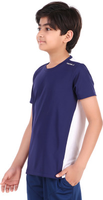 VECTOR X Boys Solid Polyester Regular T Shirt(Dark Blue, Pack of 1)