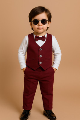 Ninas Boys Festive & Party Blazer, Shirt and Trouser Set(Maroon Pack of 41)