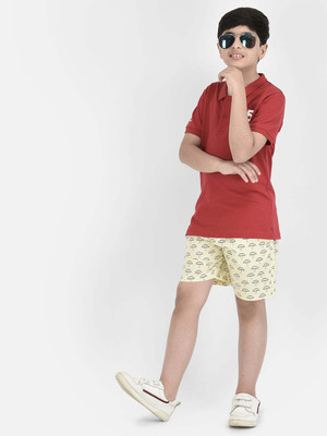 CRIMSOUNE CLUB Boys Solid Cotton Blend Regular T Shirt(Red, Pack of 1)