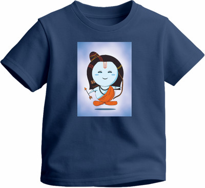 Luv My India Boys & Girls Graphic Print Pure Cotton Regular T Shirt(Blue, Pack of 1)
