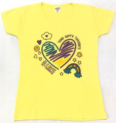 Sri Triveni Fashion Baby Girls Printed Polycotton T Shirt(Yellow, Pack of 2)
