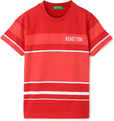 United Colors of Benetton Baby Boys Striped Pure Cotton Regular T Shirt(Red, Pack of 1)