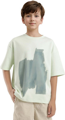 Rare Ones Boys Graphic Print Cotton Blend Oversized T Shirt(Green, Pack of 1)