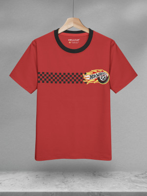 Hellcat Boys Printed Cotton Blend Regular T Shirt(Maroon, Pack of 1)