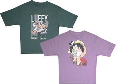 NeuVin Boys & Girls Printed Pure Cotton Regular T Shirt(Green, Purple, Pack of 2)