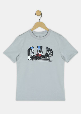GAP Kids Boys Graphic Print Pure Cotton Regular T Shirt(Grey, Pack of 1)
