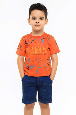 HMAGURI Boys Printed Cotton Blend Regular T Shirt(Red, Pack of 1)