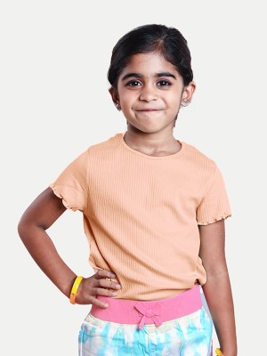 radprix Girls Solid Pure Cotton T Shirt(Pink, Pack of 1)