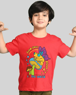 Kiddy Viddy Boys Printed Cotton Blend Regular T Shirt(Red, Pack of 1)
