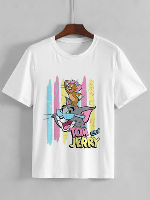 S R FASHION Boys & Girls Printed Polyester Regular T Shirt(White, Pack of 1)