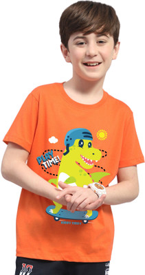 AOOSH Boys Printed Cotton Blend Regular T Shirt(Orange, Pack of 1)
