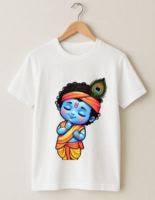 Kid's Yuga Boys Printed Cotton Blend Regular T Shirt(White, Pack of 1)