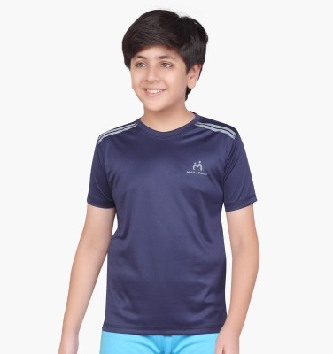 MIST N FOGG Boys Striped Polyester Regular T Shirt(Blue, Pack of 1)