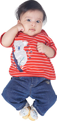 stylestorm Baby Girls Solid Cotton Blend Regular T Shirt(Red, White, Pack of 1)