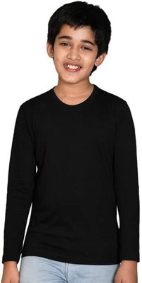 MAYANKHUB Boys Solid Pure Cotton Regular T Shirt(Black, Pack of 1)