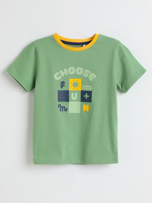 milou Boys Printed Pure Cotton Regular T Shirt(Green, Pack of 1)