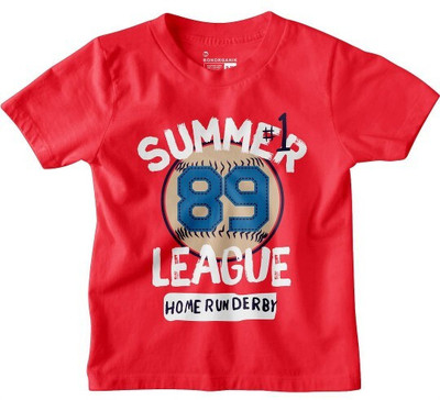 BonOrganik Boys Printed Pure Cotton Regular T Shirt(Red, Pack of 1)
