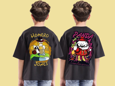 toystshirt Boys Printed Pure Cotton Oversized T Shirt(Black, Pack of 2)
