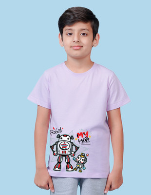 Nusyl Boys Graphic Print Cotton Blend Regular T Shirt(Purple, Pack of 1)