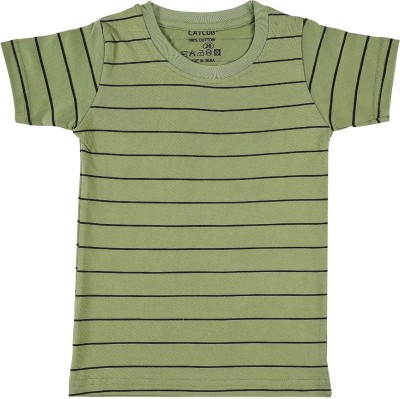 CATCUB Boys Striped Cotton Blend T Shirt(Green, Pack of 1)