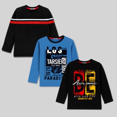 tarsier Boys Printed Cotton Blend Regular T Shirt(Multicolor, Pack of 3)