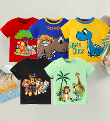 VP TEXX Boys & Girls Printed Cotton Blend Regular T Shirt(Multicolor, Pack of 5)