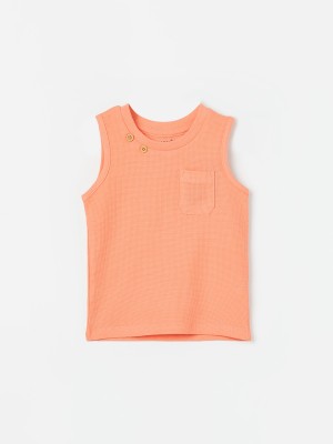 JUNIORS Baby Boys Printed Cotton Blend T Shirt(Orange, Pack of 1)