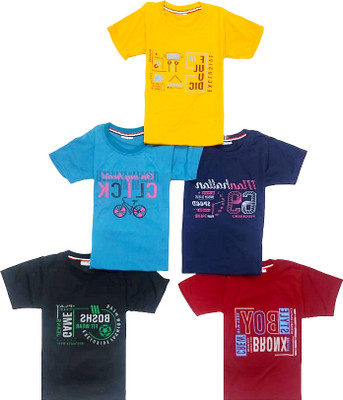 BobbleKids Baby Boys & Baby Girls Printed Pure Cotton Regular T Shirt(Multicolor, Pack of 5)