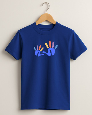 Kidaroo Boys & Girls Printed Pure Cotton Regular T Shirt(Blue, Pack of 1)