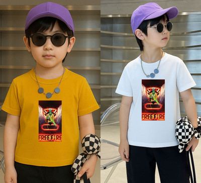 Lecowar Boys Printed Polyester Regular T Shirt(Yellow, White, Pack of 2)