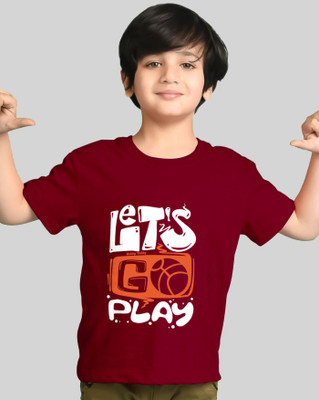 ENITOR Boys Printed Cotton Blend Regular T Shirt(Maroon, Pack of 1)