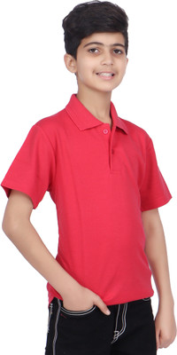Carlos Boys Solid Cotton Blend Regular T Shirt(Pink, Pack of 1)