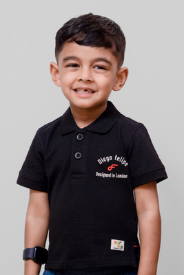 Diego Felipe Boys Printed Pure Cotton Regular T Shirt(Black, Pack of 1)