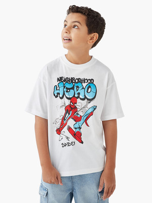 JUNIORS by Babyshop Boys Graphic Print Pure Cotton Regular T Shirt(White, Pack of 1)