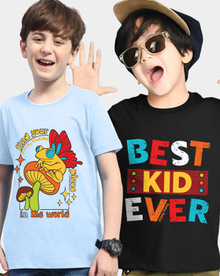 AUSK Boys Printed Cotton Blend Regular T Shirt(Multicolor, Black, Pack of 2)