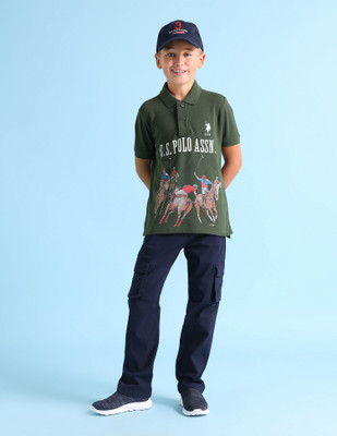 U.S. POLO ASSN. Baby Boys Printed Cotton Blend Regular T Shirt(Green, Pack of 1)