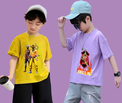 Lecowar Boys Printed Polyester Regular T Shirt(Multicolor, Pack of 2)
