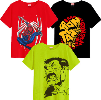 YK Marvel Boys Printed Cotton Blend Regular T Shirt(Multicolor, Pack of 3)