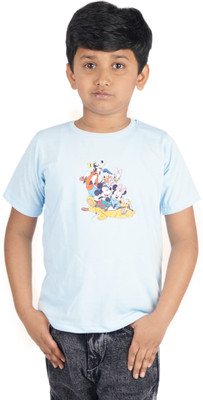 Yellowtoons Boys Printed Cotton Blend Regular T Shirt(Light Blue, Pack of 1)