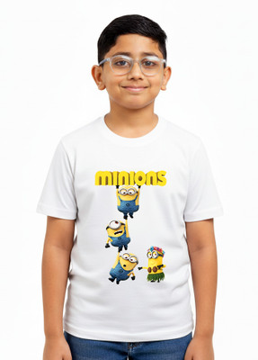 R and S Creations Boys & Girls Printed Pure Cotton Regular T Shirt(Black, Pack of 1)