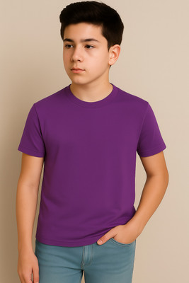 Belive in Yourself Boys Solid Polyester Regular T Shirt(Purple, Pack of 1)