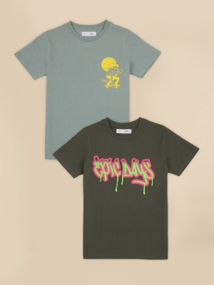 Alan Jones Boys Printed Cotton Blend T Shirt(Multicolor, Pack of 2)