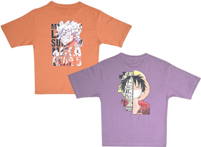 NeuVin Boys & Girls Printed Pure Cotton Regular T Shirt(Brown, Purple, Pack of 2)